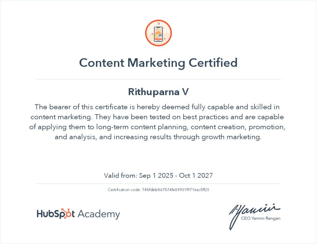 Certified digital marketer holding content marketing certificate